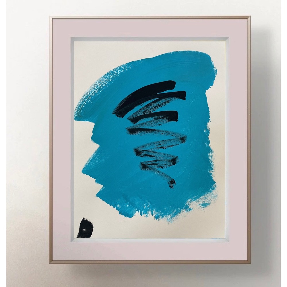 OMAN Original Abstract Painting Blue Black Minimalist Spiritual Art 8.5x11 Paper